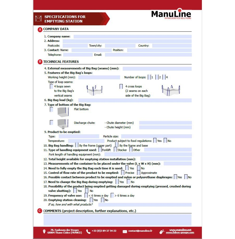 Specifications for Manubag structure